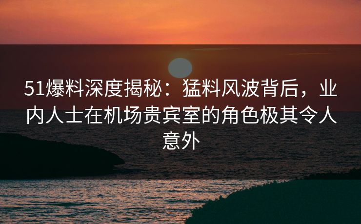 51爆料深度揭秘：猛料风波背后，业内人士在机场贵宾室的角色极其令人意外
